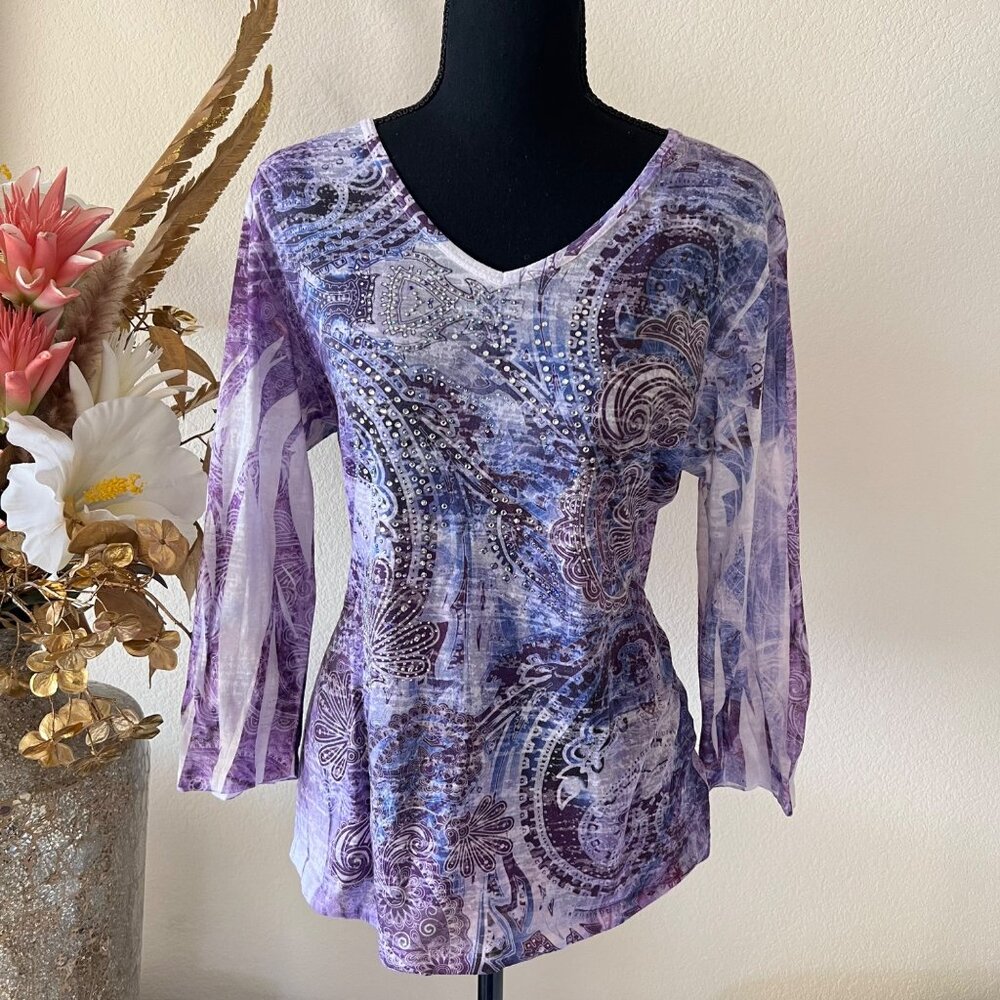 Y2K Jess & Jane Fairy Floral Flowy Rhinestone Lightweight Spring Cotton Top